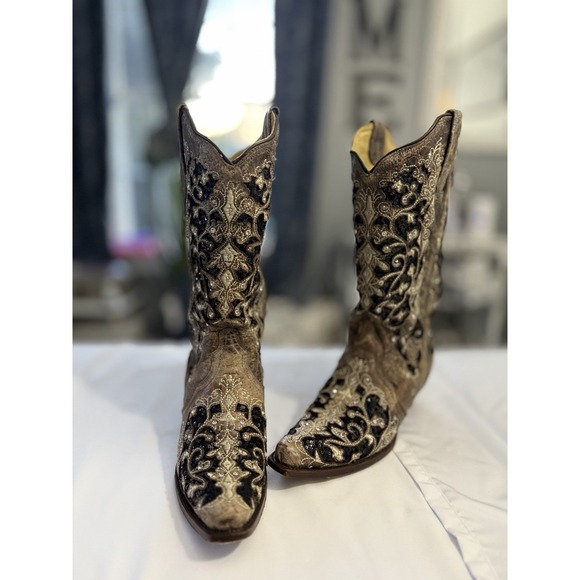 Western Equestrian Cowboy Boots Brown Embroidered Size 10 M MPN A 3569 - Picture 6 of 8